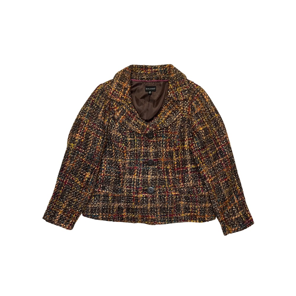 Dialogue Brown Multi Confetti Tweed Preppy Old Money Blazer Jacket Size 18W